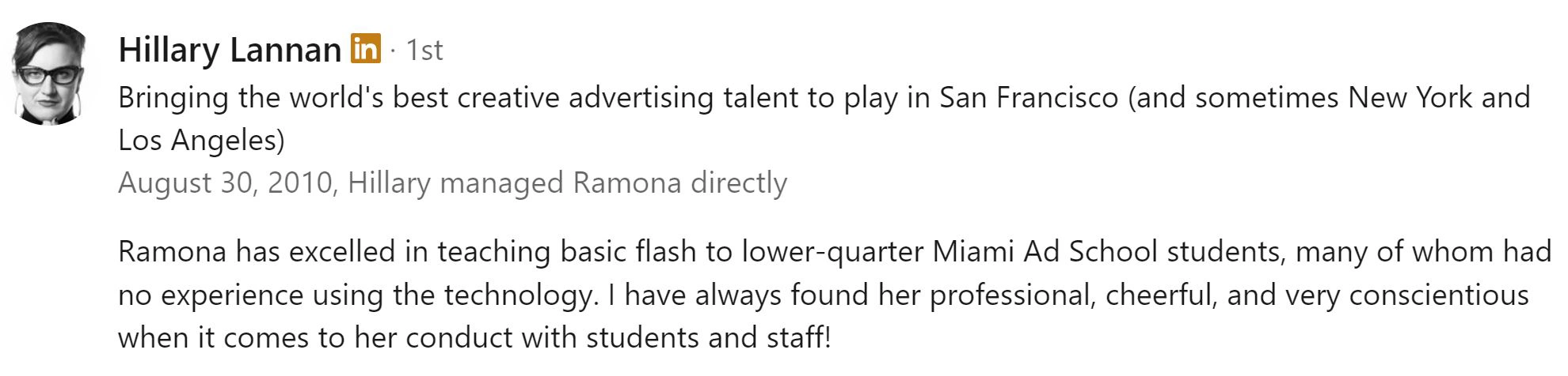 Ramona Dsouza Interactive Animation Instructor